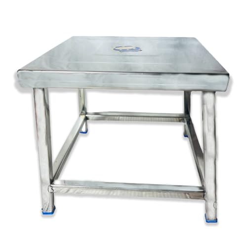 Image of Heavy Duty Square Stainless Steel Industrial Table - Durable Metal Workbench for Home