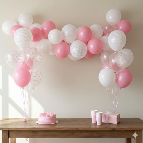 Image of HILAVO Pink Bow Balloons, 12 Inch Pastel Light Pink Transparent White Bow Print Coquette Balloon for Girls Women Birthday Bachelorette Party Bridal Baby Shower Wedding Anniversary Decorations Supplies