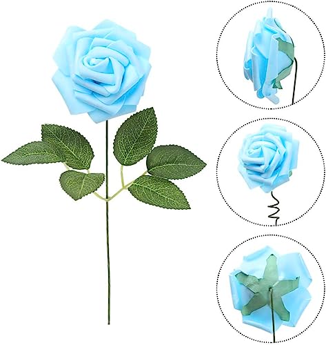 Ipopu 30Pcs Baby Blue Roses Foam Flowers Artificial Roses With Stems, Fake Roses With Fake Flowers For Diy Wedding Bouquets Baby Shower Centerpieces Floral Party Home Décor (Light Blue) #TOP2