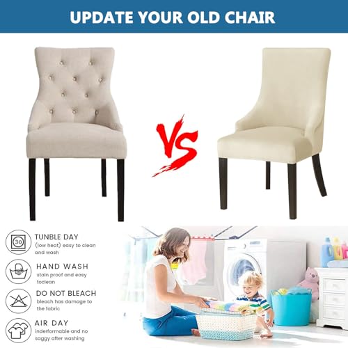 Housse fauteuil à oreilles velours extensible beige et antidérapante - 8