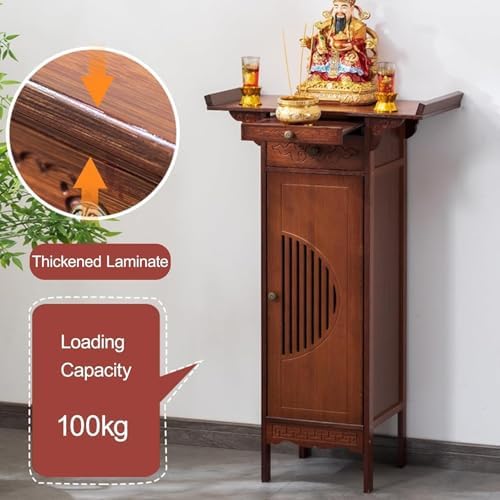 Retractable Chinese Altar Table with Enclosed Storage, 60cm Pedestal Table for Incense and Prayer, Elegant Altar Cabinet for Spiritual Rituals and Home Decor