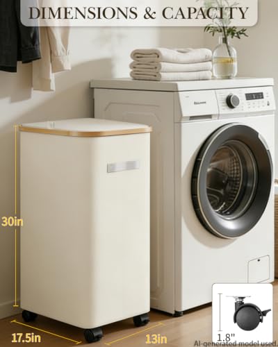 Image of Laundry Hamper with Wheels, 110L Large Clothes Hamper with Removable Inner Bag, Collapsible Dirty Clothes Basket for Dorm, Rolling Dirty Clothes Basket for, Bedroom, Bathroom, Laundry Room