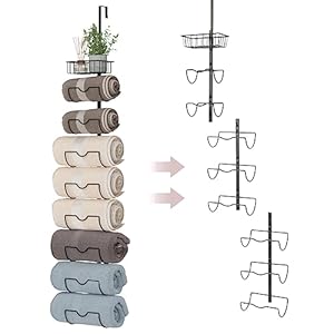 X-cosrack Over Door Towel Rack for Bathroom – Wall Mount Towel Holder with 9 Compartments – Rolled Towel Organizer Door Hanging – Matte Black