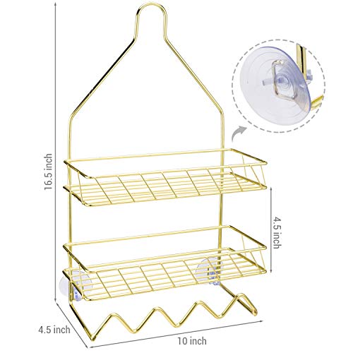 Mygift Brass Plated Metal Shower Caddy Over Shower Head Hanging Bathroom Organizer Rack With Suction Cup #TOP4
