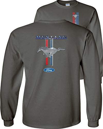 FAIR GAME Mustang Racing Stripe Ford Long Sleeve Shirt 5.0 Patriotic Pony Tribar-Charcoal-Large