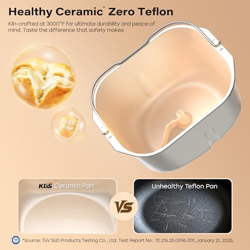 KBS Pro 710W Bread Maker, 2LB 17-in-1 Automatic Bread Machine with Healthy Ceramic Pan, Nut Dispenser, Tempered Glass Touch Panel, Stainless Steel Housing,3 Crust Colors, 15H Timer&Keep-Warm, Recipe image 5