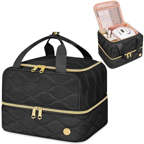 YOREPEK Nail Polish Organizer Holds 42+ Bottles (15ml/0.5 fl.oz), 2-Layer Nail Travel Case with Compartments for Nail Stuff, Nail Tech Organizers and Storage for Supplies, Gifts for Manicurist, Black