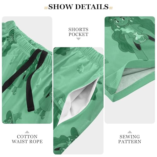 Men's Pajama Shorts Halloween Witch Green Athletic Pajama Sleep Bottoms with Pockets 23042374