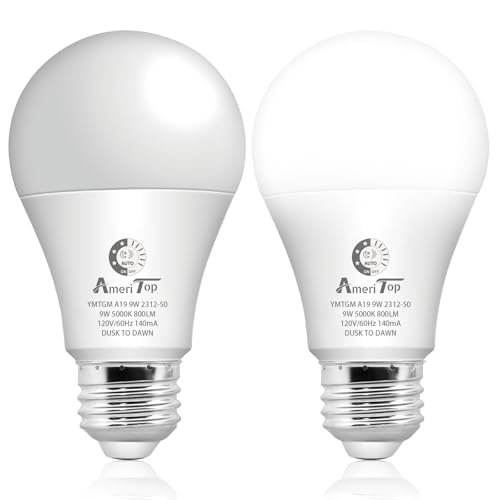 AmeriTop Dusk to Dawn Light Bulb- 2 Pack, A19 LED Sensor Light...
