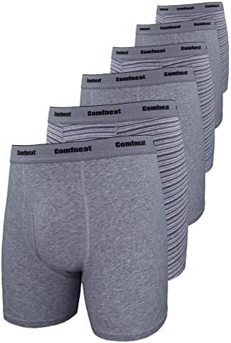 Comfneat Men's 6-Pack Boxer Briefs Cotton Spandex S-XXL Soft Tag Free Underwear (Grey Melange + Grey Stripe 6-Pack, XL)