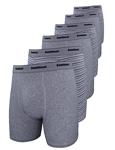 Comfneat Men's 6-Pack Boxer Briefs Cotton Spandex S-Xxl Soft Tag Free Underwear (Grey Melange + Grey Stripe 6-Pack, Xl) #TOP2