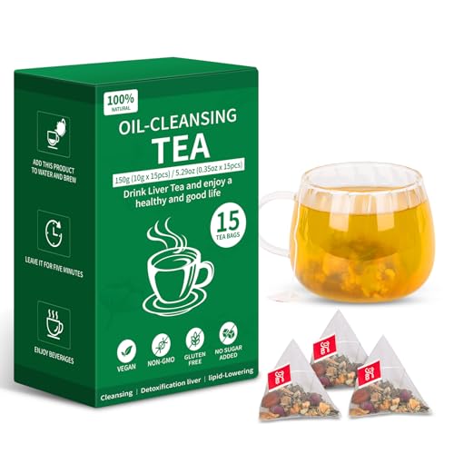 Oil Reducing Tea 100% Pure & Natural Oil Cleansing Tea with 10 Precious Ingredients Formula for Liver Detoxification Effectively Improve Intestinal Cleansing (1 Box/15 Bags)