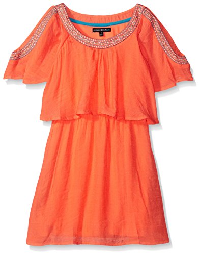 My Michelle Girls' Big Cold Shoulder Pop Over Dress with Embroidered Neckline Trim