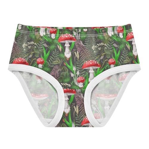 Little Girls' Soft Cotton Underwear Kids Breathable Comfort Mushrooms and Plants Panties Briefs Toddler
