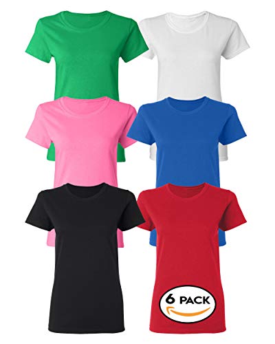 Tee Miracle Multipack 5000L Women's Bundle Plain T-Shirts Pack - Short Sleeve Crewneck Cotton Shirts for Ladies Multicolored