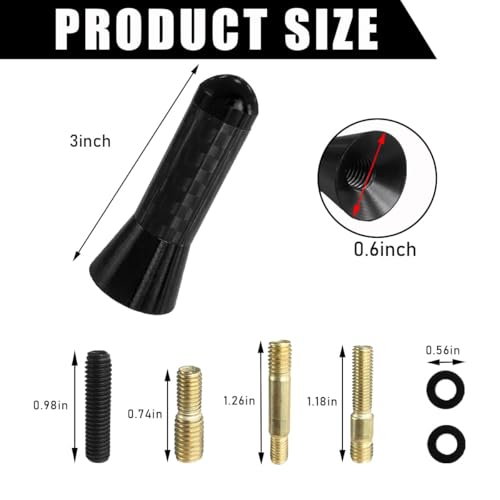 Image of STHIRA Short Antenna for Car 1.37 Inch Carbon Fiber Decorative 2PCS | Exterior Styling, Roof and Trunk Use, Compact Profile, Carbon Fiber Style Finish, Two Piece Set