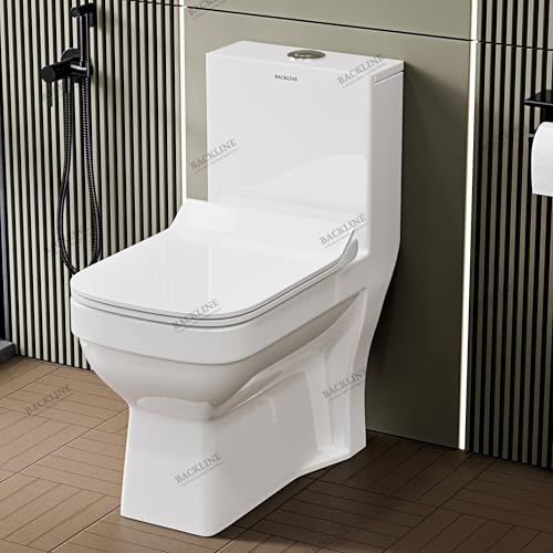 Image of Backline Ceramic Commodes For Toilet | Boxrim Washdown Flushing Water Closet | Western Toilet For Bathroom With Soft Close Seat Cover - S Trap 9 inch Outlet Is From Floor (White) (7 Years Glaze Warrenty)