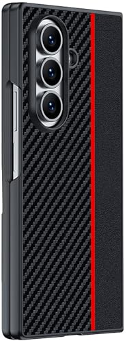 KOOLRIVER・For Galaxy Z Fold7 ケース カバー 折りたたみ型 カーボン調 PUレザー 背面ケース シンプル 可愛い お洒落 ギャラクシー フォールド7 保護ケース(レッド)