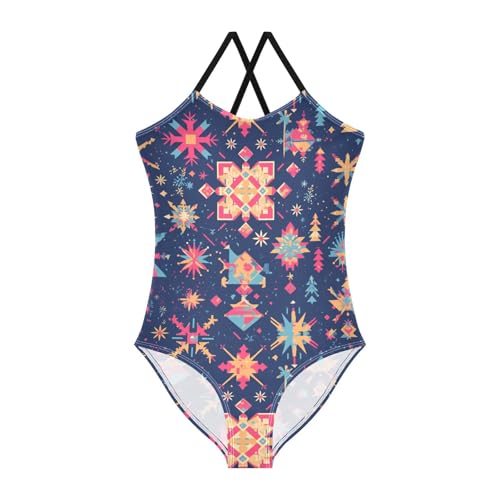 KLL Merry Christmas Multicolored Snowflakes Girls' 1 Piecing Swim Suit Summer Swimming Suits Adjustable Shoulder Strap