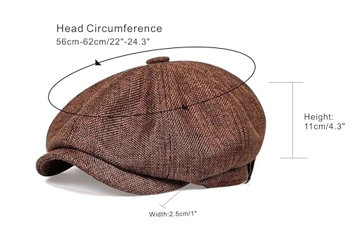 Image of Linen Men's Newsboy Flat Cap .8 Panel Ivy Cabbie Hat,Breathable Summer Gatsby Ivy Irish Fishing Hats,Paperboy Hats for Men