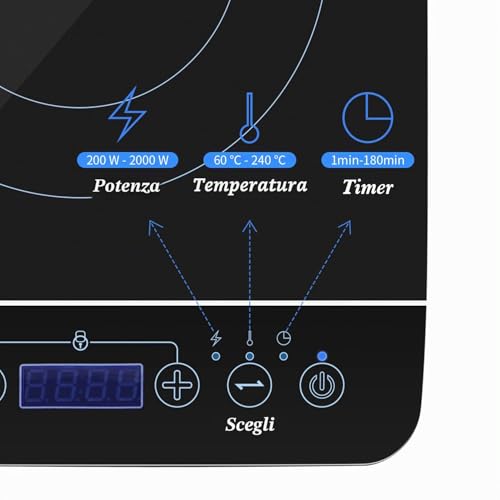Aigostar BlueFire – piastra a induzione portatile, piano cottura portatile con pannello touch. Fornello a induzione elettrico Fino a 240℃ e 2000W - Immagine 3