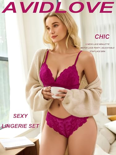 Image of Avidlove Lingerie Set for Women Sexy Lace Bra and Panty Sets 2 Piece Lace Bralette Set