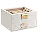 Somduy Jewelry Box Organizer for Women,3 Layers Jewelry Storage Display Box with Glass Lid,Gift for Christmas,3 Drawers,Large Capacity for Necklace Earrings Bracelets Rings,White