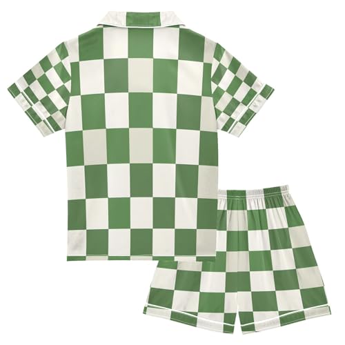 senya Pajama Sets Silky Button Down Nightwear Sleepwear Size 5-14 Years Green and White Checkered2