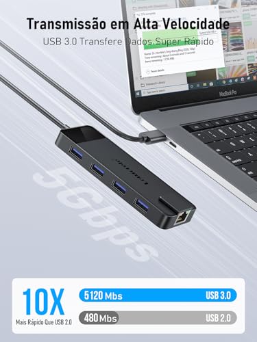 Image of Lemorele USB-C 10 in 1 Hub Adapter with Gigabit Ethernet, 4K HDMI, 4 USB 3.0 Ports, 100W PD and SD /TF Reader - Plug & Play for MacBook Air /Pro, iPad, Steam Deck and Switch