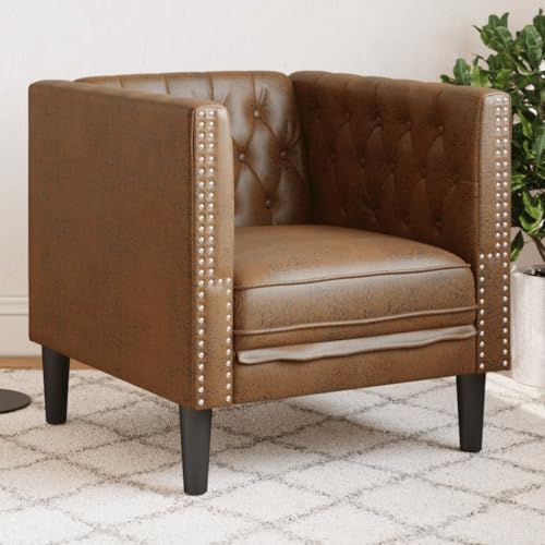 Emmtore Sillón de Piel de Ante sintético marrón