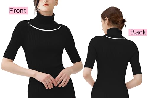 v28 Women Turtleneck 1/2 Half Sleeve Highly Stretchy Ribbed Knit Fitted Sweater2