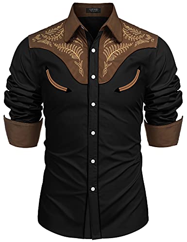 COOFANDY Men's Embroidered Shirt Casual Retro Button Down Wedding Shirt Slim Fit