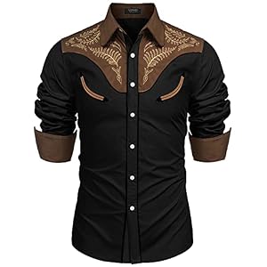 COOFANDY Men’s Western Cowboy Shirt Embroidered Button Down Long Sleeve Shirts