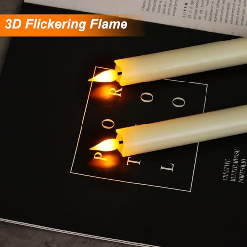 image for Homemory 2 Pcs Real Wax Made Flameless Taper Candles with Remote and T