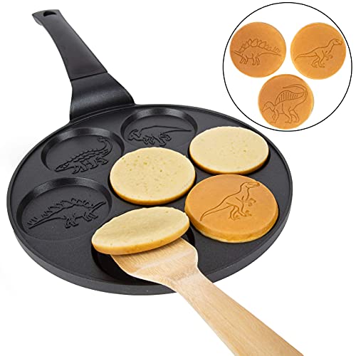 Dino Mini Pancake Pan - Make 7 Unique Flapjack Dinosaurs, Nonstick Pan Cake Maker Griddle For Jurassic Fun & Easy Cleanup, Great For Family Holiday Breakfast Or Gift For Kids And Adults #TOP6