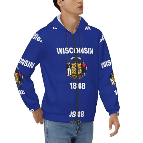 Sweatshirt à capuche homme Wisconsin avec cordon ajustable et manches longues