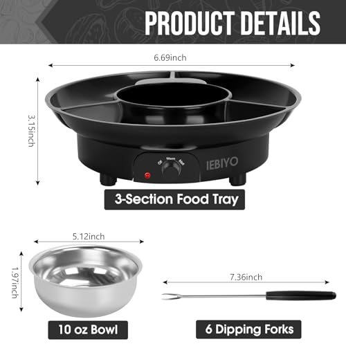 Image of Chocolate Melting Pot Electric Chocolate Fondue Set with 6 Forks | 3-Section Food Trays with 6pcs Dipping Forks Perfect for Chocolate Housewarming Christmas Party Gifts (Black)