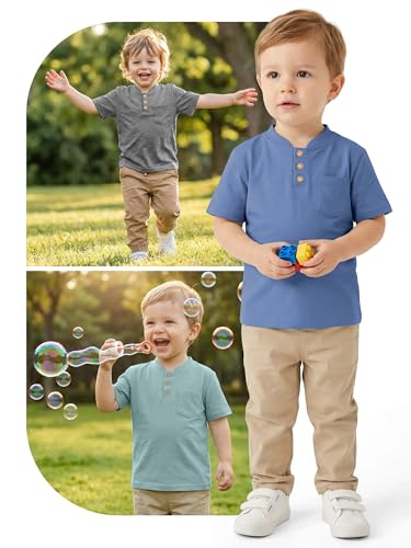 Image of Poroka 4 Pack Baby Boys and Toddlers Cotton Short-Sleeve T-Shirts Pocket Button Crew Neck Tee Short-Sleeve Shirts