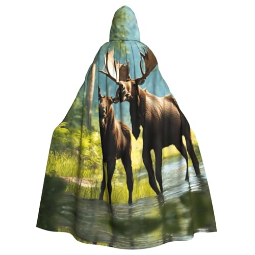 OAZCVBNN Disfraz de cosplay medieval unisex con capucha para adultos y niños, con estampado de alce y ciervo
