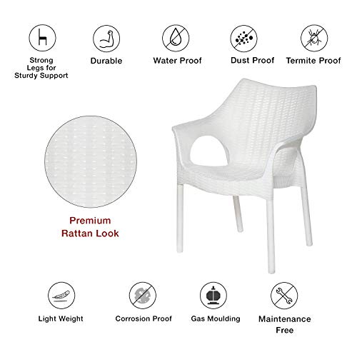 Image of Supreme Cambridge Heavy Plastic Chair | Oversized Arm Chair for Indoor and Outdoor Use (Color: White; Qnt: 2 Pc.)