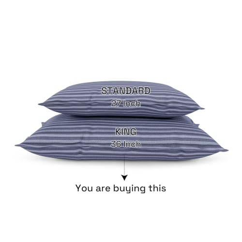 Image of Wakefit 100% Cotton Pillow Cover Set of 2 | 200 TC Soft & Breathable Pillow Cases | King Size 19 x 36 Inch | Skin Friendly, Durable & Gentle Machine Washable | Blue Granite