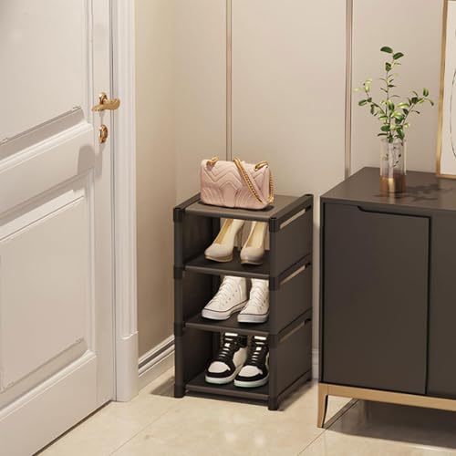 Armoire à chaussures noire : boîte de rangement multicouche et compacte