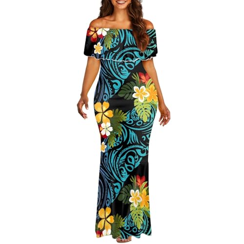 Image of Polynesian Dresses for Women Off Shoulder Maxi Dress Puletasi Samoan Dresses S-7XL