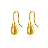 Pendientes gota dorada, pendientes colgantes líquidos sin costura forma lágrima para mujer, aleación tono oro pulido ligero 2,3 cm, joyas minimalistas finas, aptas para uso diario