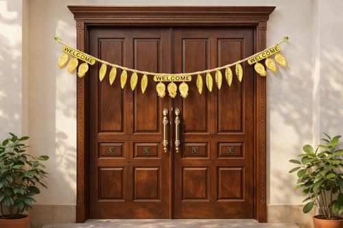 Image of Rajasthan Kraft Handmade Shubh Labh Door Toran with Beads & Leaves - 40 Inch, Perfect for Home & Festive Decor, Housewarming Gift (T0015)