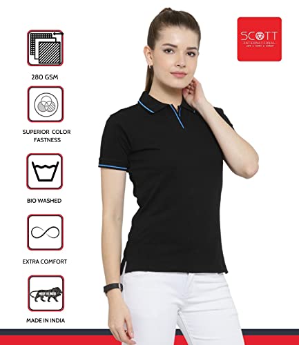 Image of Scott International Women's Regular Fit 100% Pure Organic Cotton Polo T-Shirt | Womens Polo Collar Neck T-Shirt | Cotton Plain Polo Neck Half Sleeve T-Shirt | Tshirts for Women