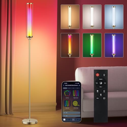 Image of FRIDEKO HOME Smart Corner LED Floor Lamps for Bedroom, Gold 12W 1500LM | Color Changing Lamp with Music Sync, App & Remote Control, 16M Colors, 200+ Dynamic Scenes for Living Room Gaming Party Decor