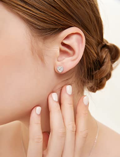 Eamti 925 Sterling Silver Stud Earrings For Women 0.5Ct Heart Shaped Cubic Zirconia Cz White Gold Plated Dainty Hypoallergenic #TOP4
