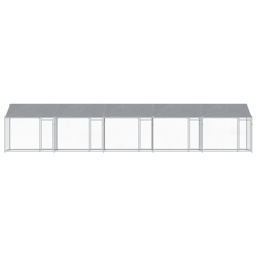 vidaXL Gabbia Cani con Tetto e Porte Grigia 10x2x2 m Acciaio Zincato, Gabbia per Cani con Tetto, Cuccia per Cani, Box per Cani