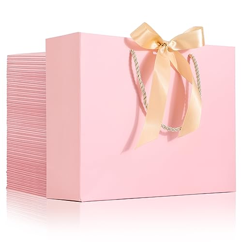 EUSOAR Pink Gift Bags with Ribbon Bow, 50pcs 10.6